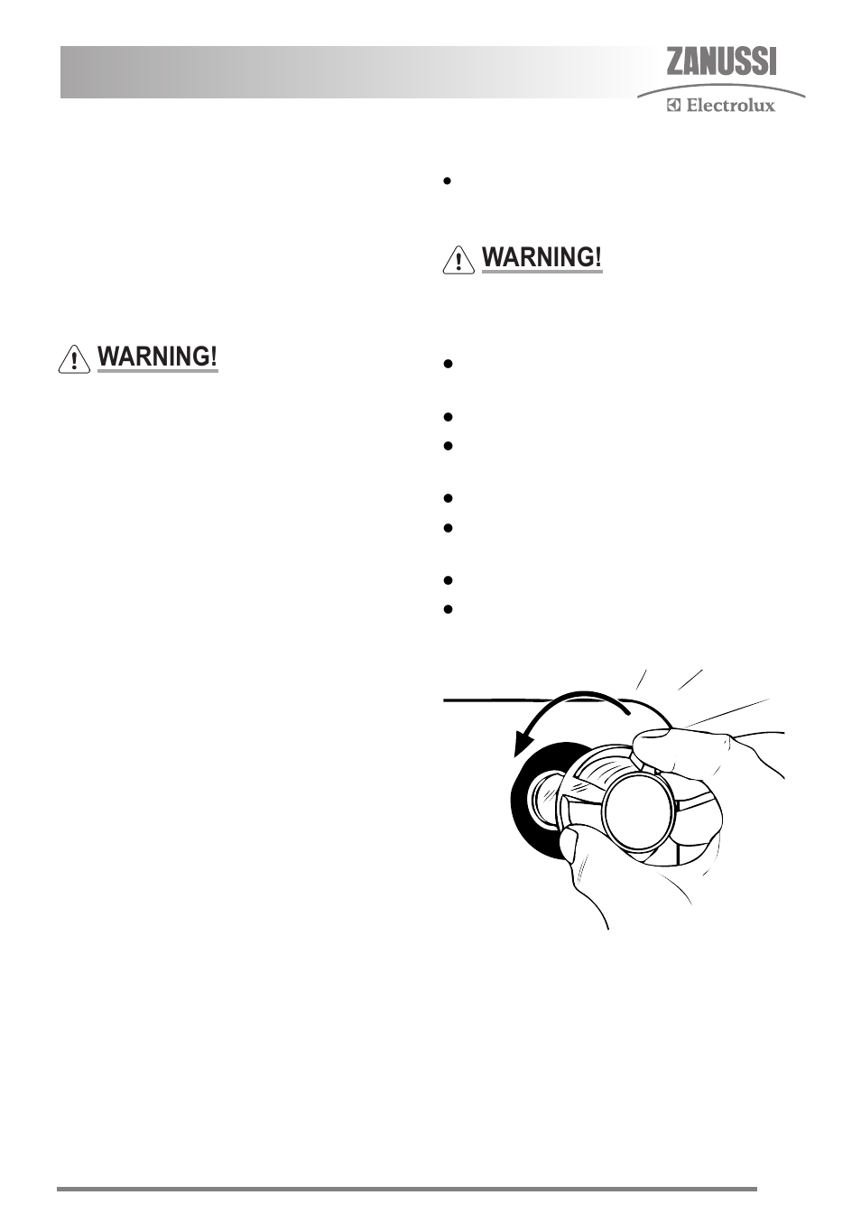 Replacing an oven light bulb, Warning | Zanussi ZKG5530 User Manual | Page 23 / 36