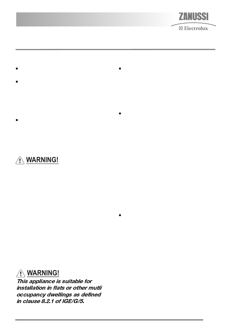 Installation instructions, Important – safety requirements, Provision for ventilation | Warning | Zanussi ZKG5530 User Manual | Page 27 / 36