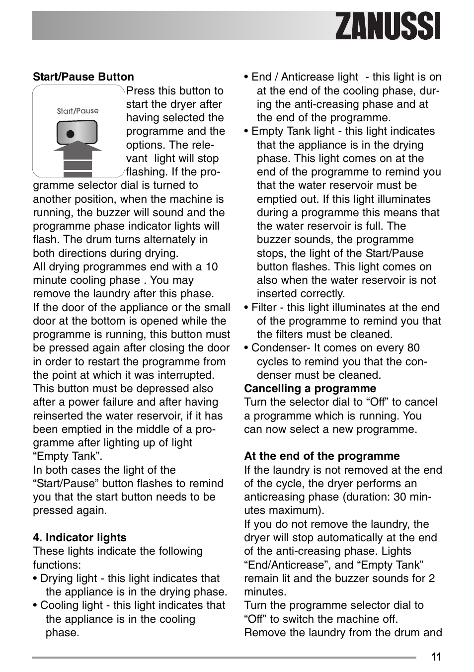 Zanussi ZDC37100W User Manual | Page 11 / 28