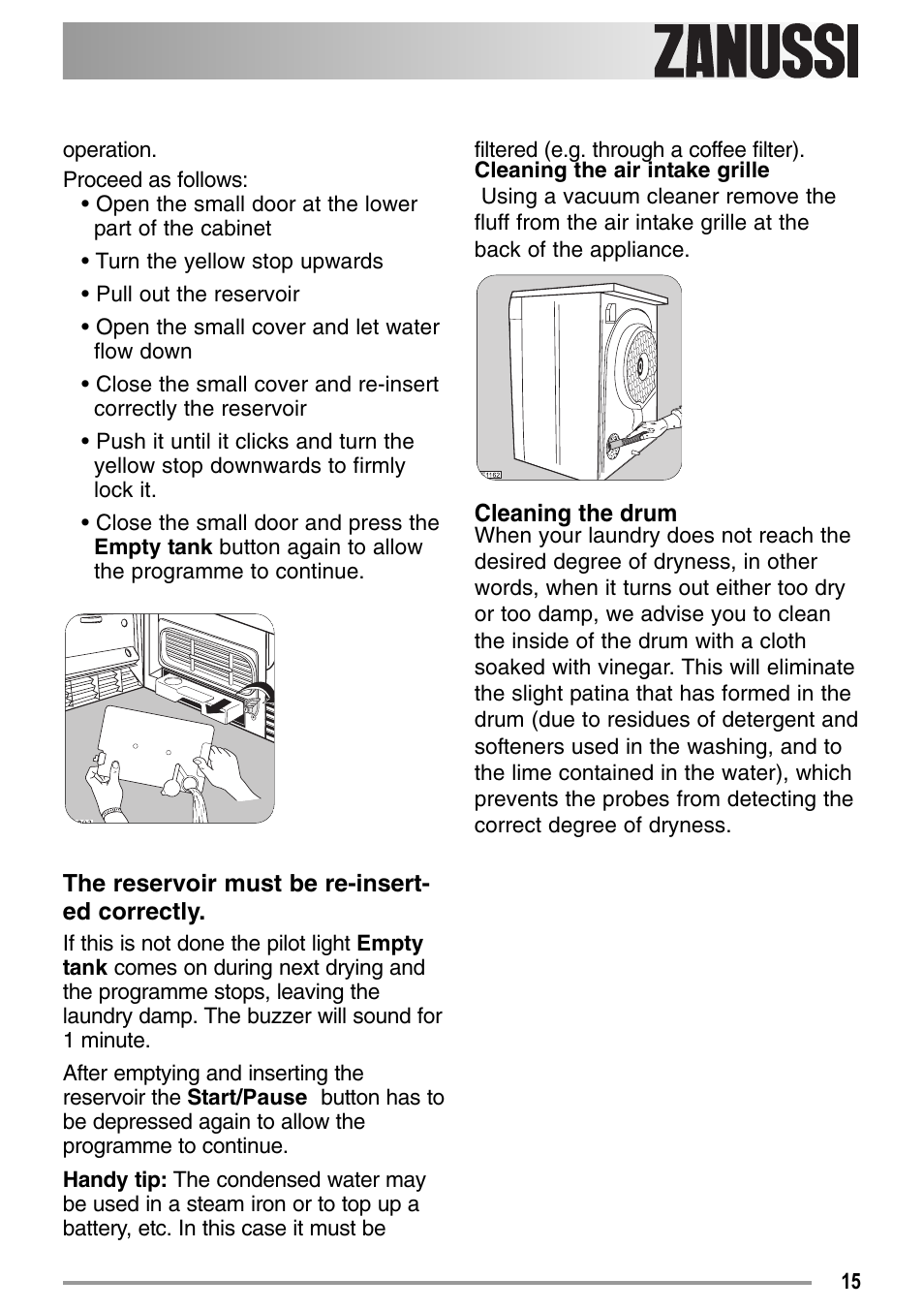 Zanussi ZDC37100W User Manual | Page 15 / 28