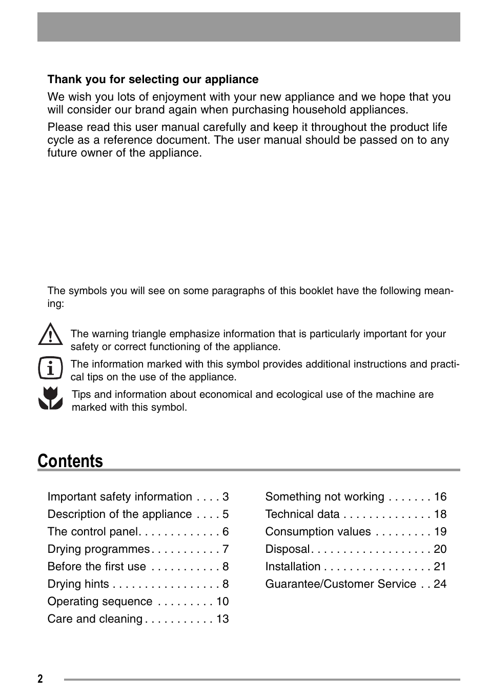 Zanussi ZDC37100W User Manual | Page 2 / 28