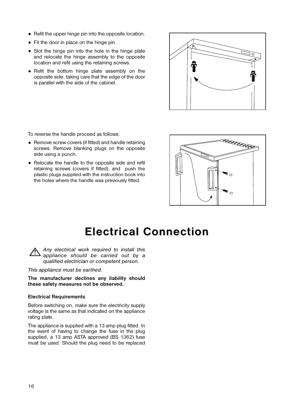 Electrical connection | Zanussi ZUT 143W1 User Manual | Page 16 / 20