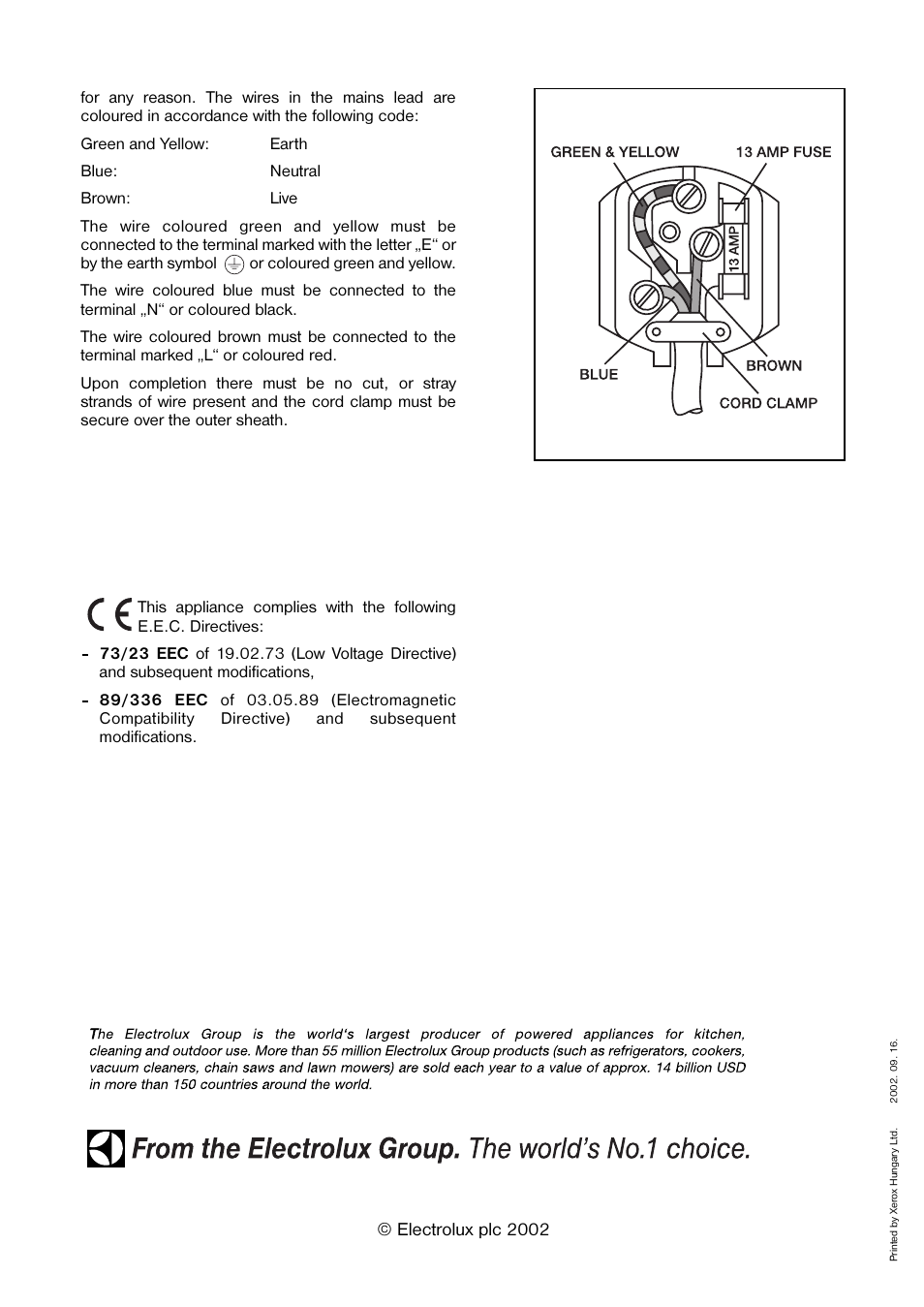 Electrolux plc 2002 | Zanussi ZCUF 41 User Manual | Page 16 / 16