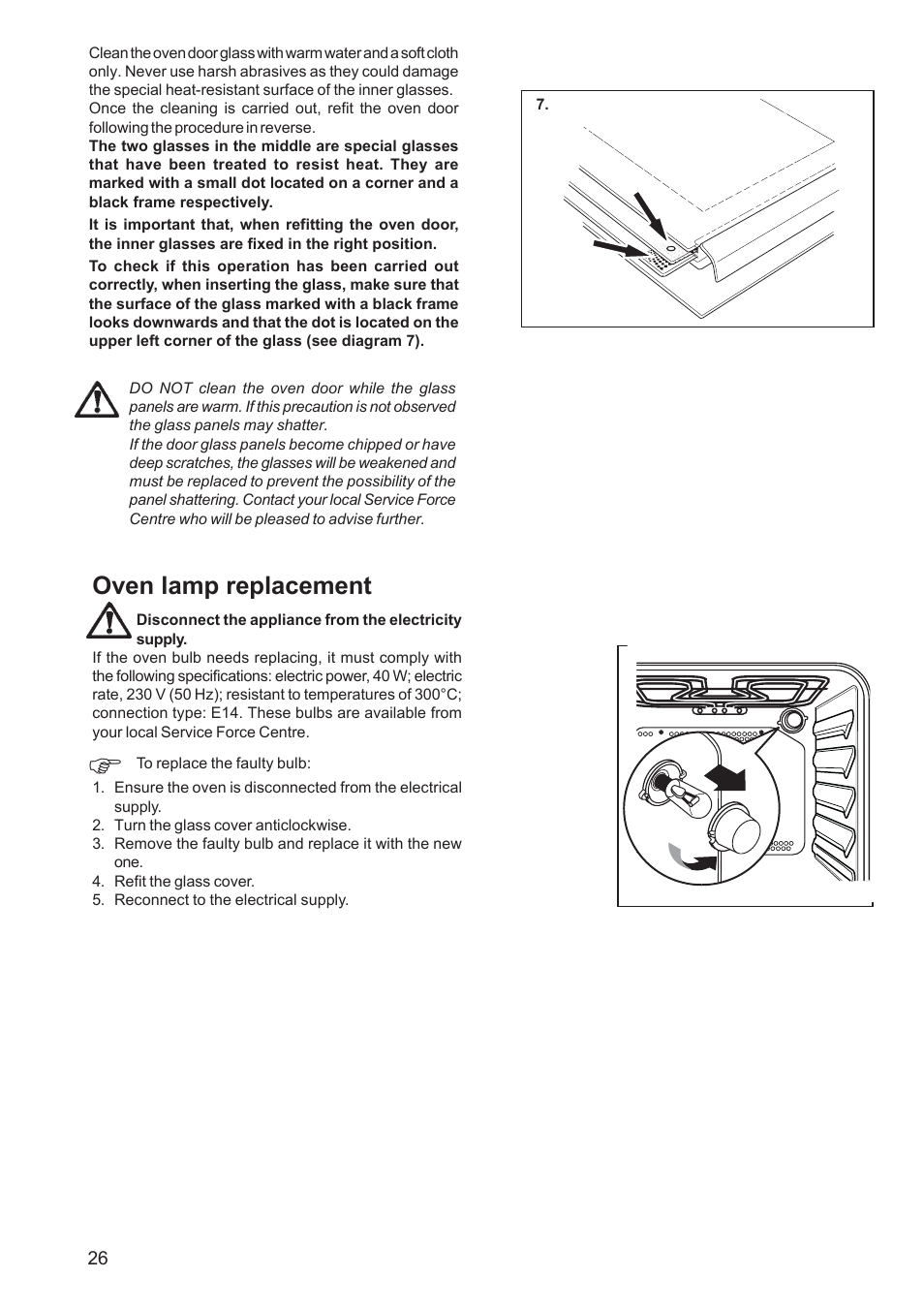 Oven lamp replacement | Zanussi ZCE 650 User Manual | Page 26 / 32