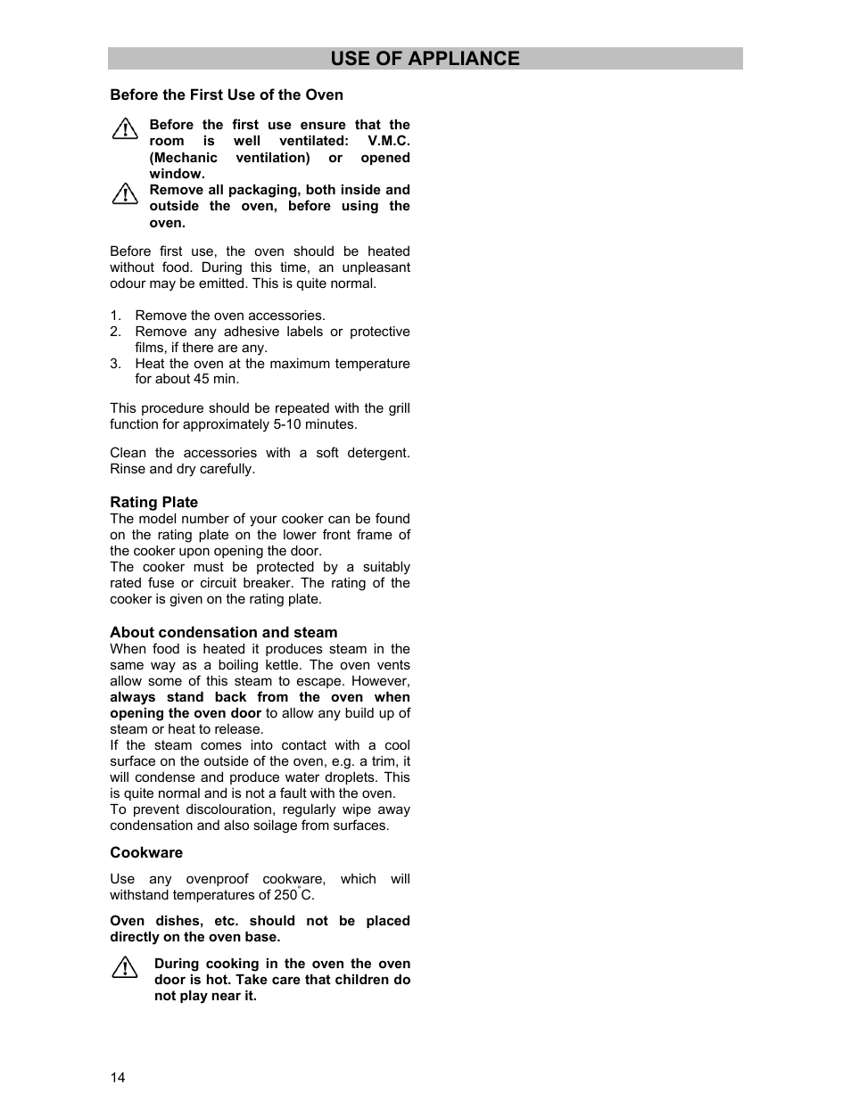 Use of appliance | Zanussi ZCM 531 GB User Manual | Page 14 / 28