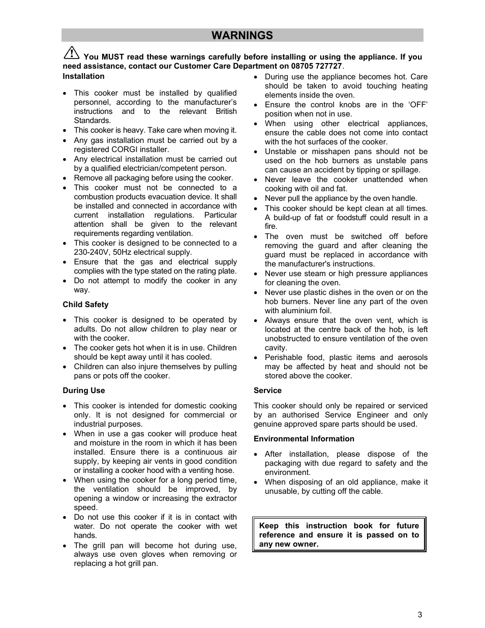 Warnings | Zanussi ZCM 531 GB User Manual | Page 3 / 28