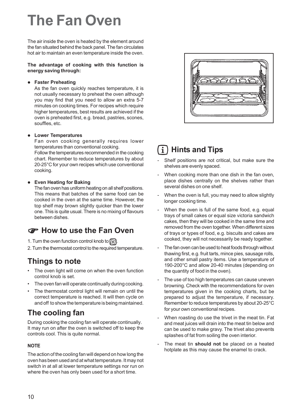 The fan oven, How to use the fan oven, The cooling fan | Hints and tips | Zanussi ZBQ 465 User Manual | Page 10 / 20