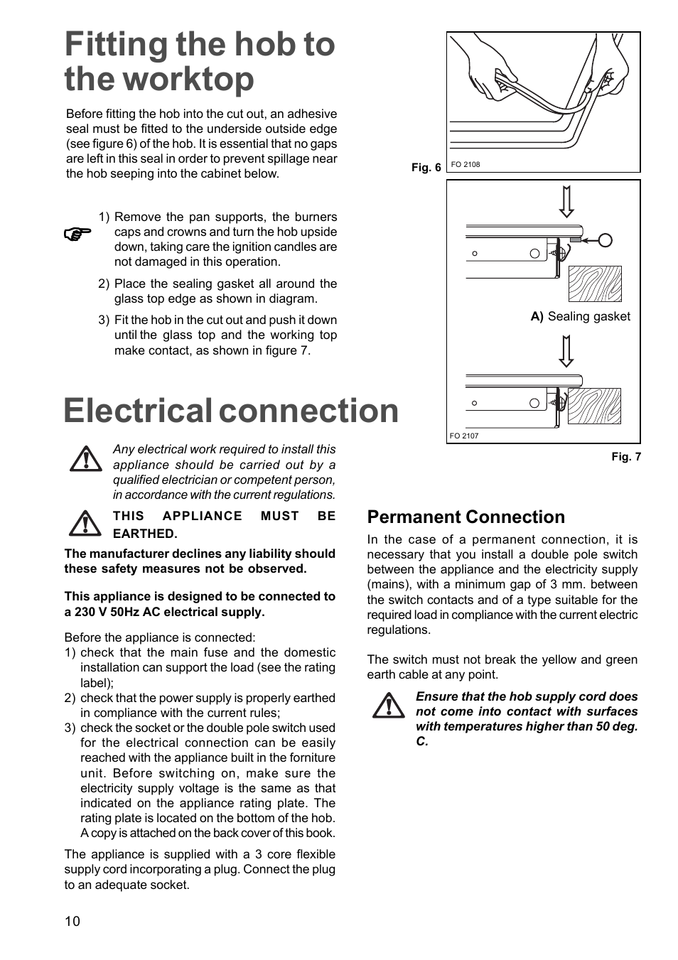 Zanussi GAS HOB ZGG 659 User Manual | Page 10 / 11