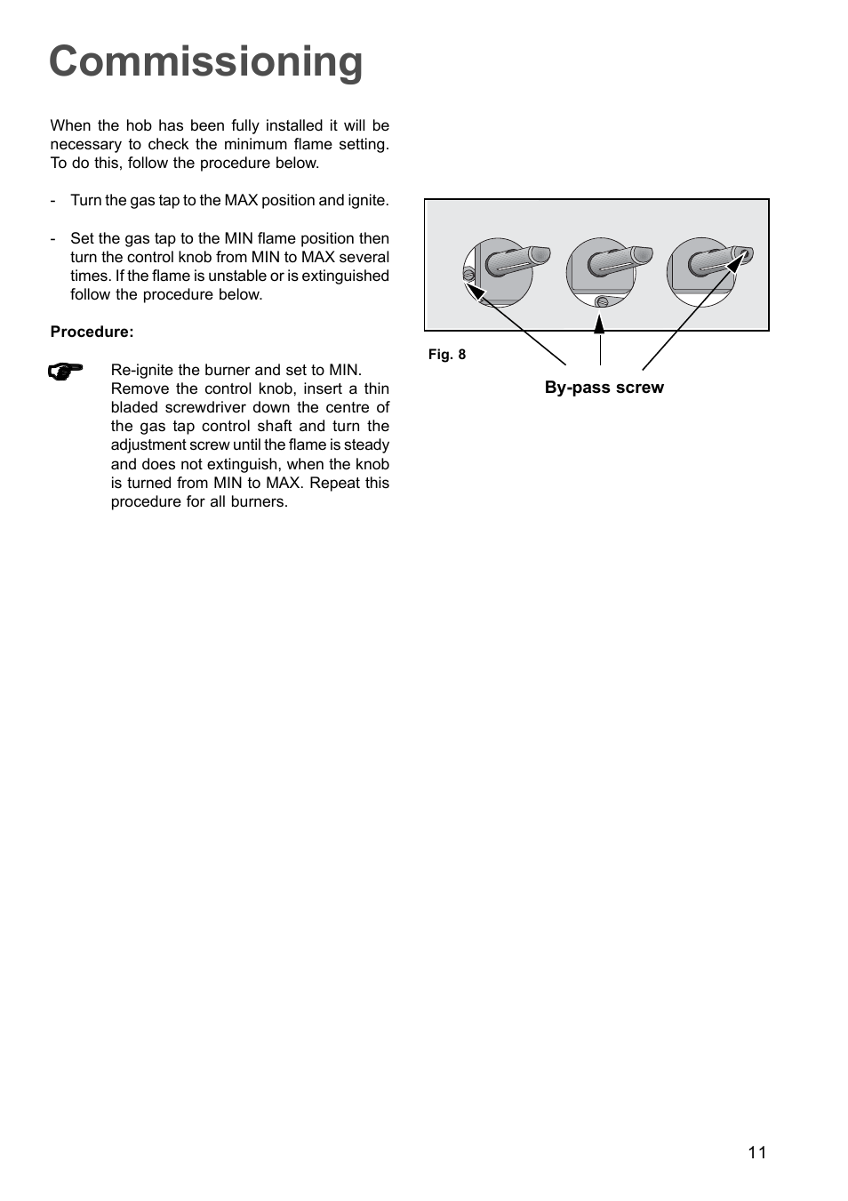 Commissioning | Zanussi GAS HOB ZGG 659 User Manual | Page 11 / 11