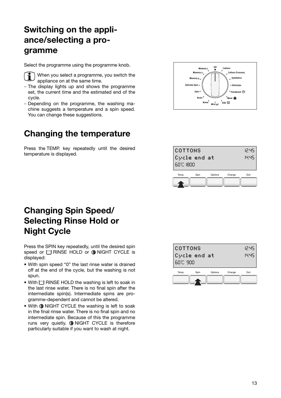 Changing the temperature | Zanussi ZWF 1850 W User Manual | Page 13 / 40