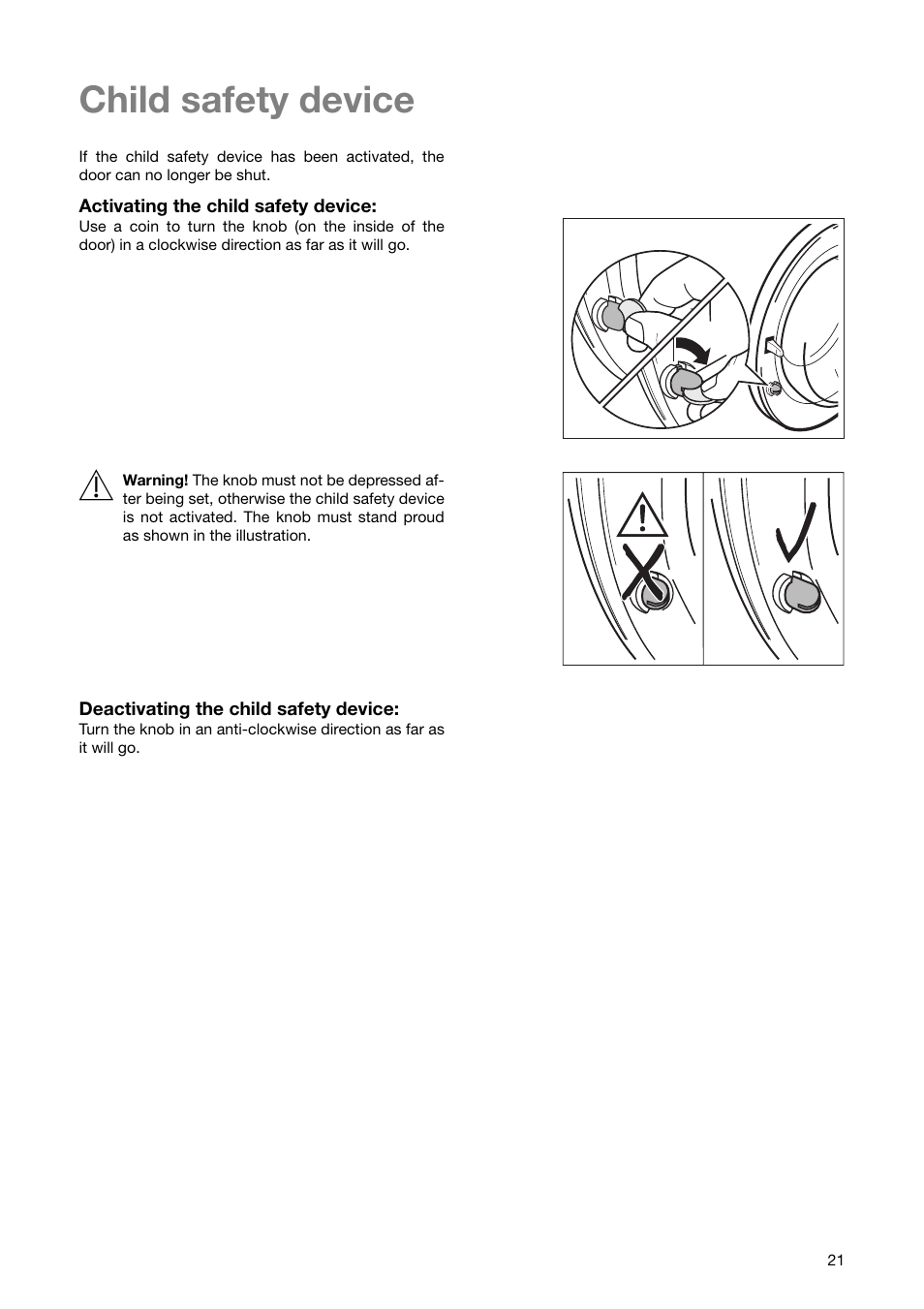 Child safety device | Zanussi ZWF 1850 W User Manual | Page 21 / 40