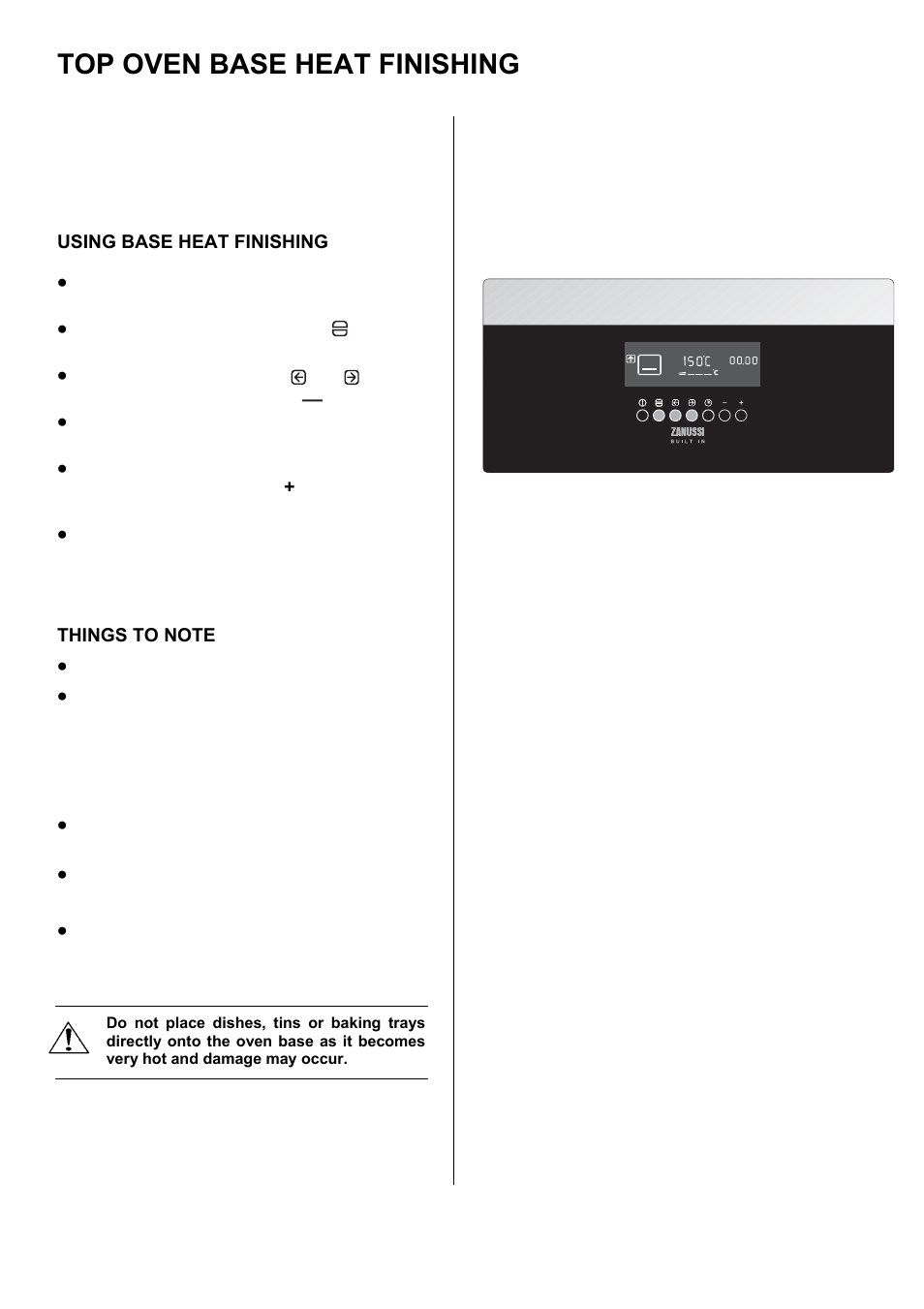 Top oven base heat finishing | Zanussi ZDQ 995 User Manual | Page 18 / 48