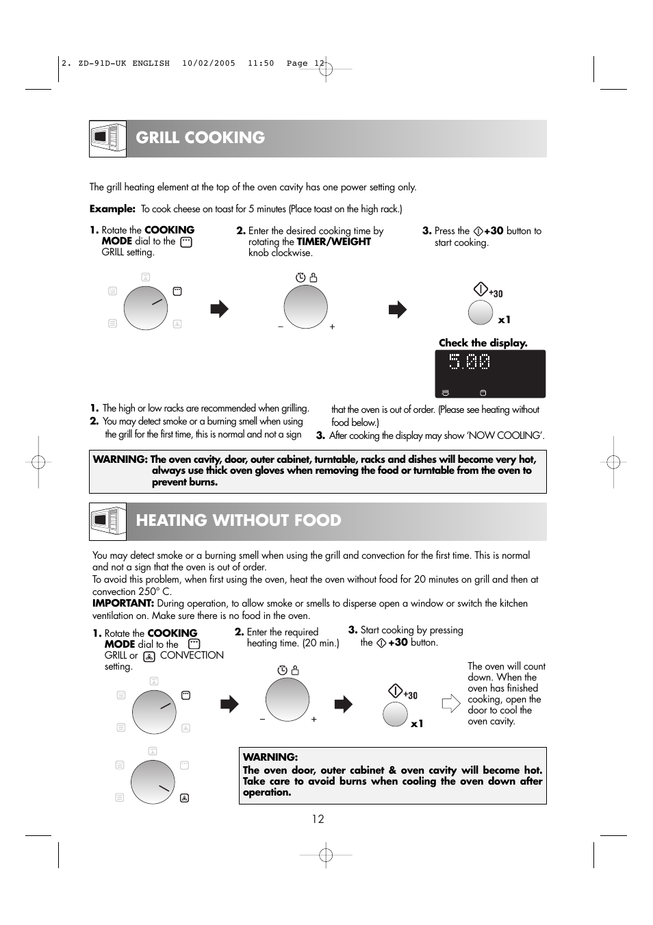 Grill cooking heating without food | Zanussi ZMC40ST User Manual | Page 14 / 44