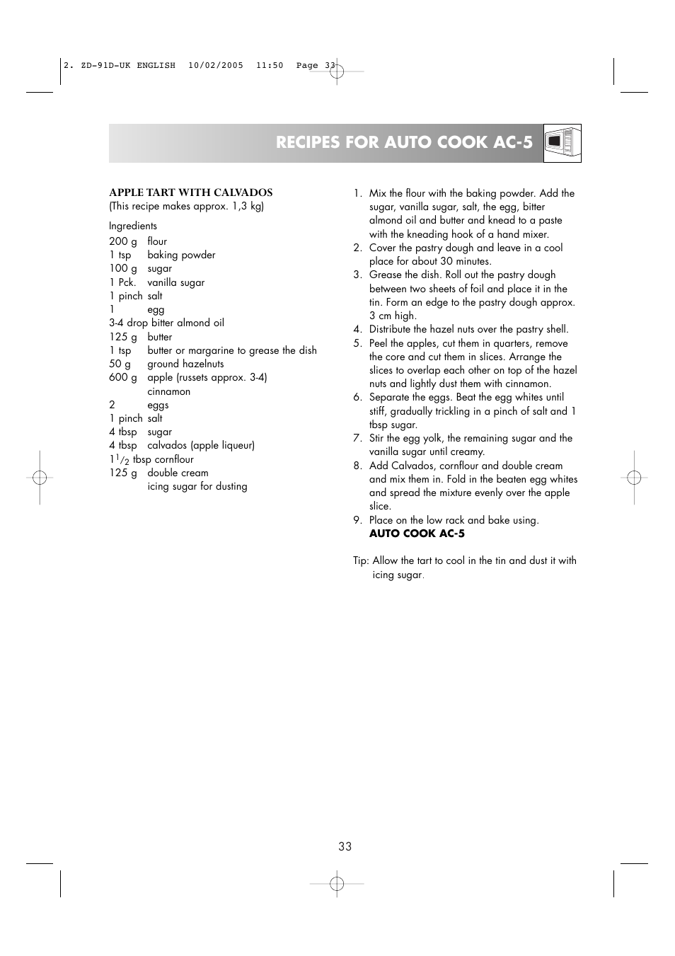 Recipes for auto cook ac-5 | Zanussi ZMC40ST User Manual | Page 35 / 44
