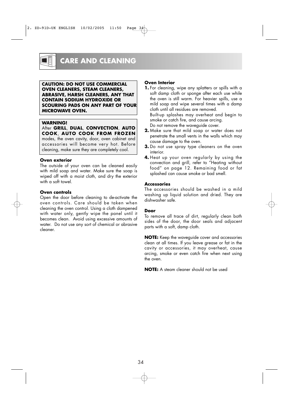 Care and cleaning | Zanussi ZMC40ST User Manual | Page 36 / 44