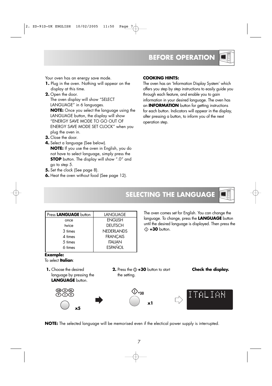Before operation selecting the language | Zanussi ZMC40ST User Manual | Page 9 / 44