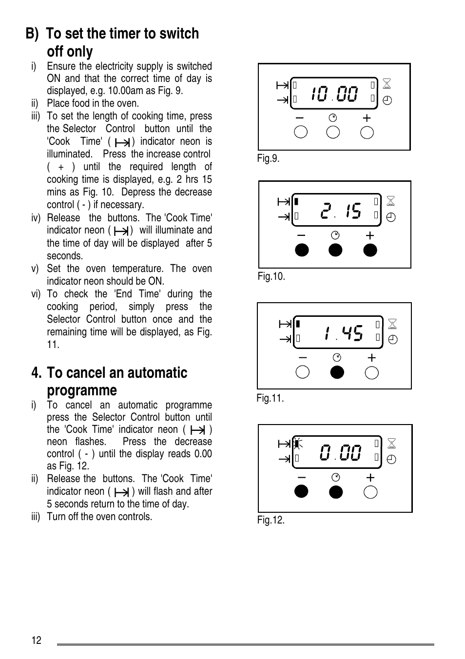 B) to set the timer to switch off only | Zanussi ZCE7550-ZCE7551 User Manual | Page 12 / 40