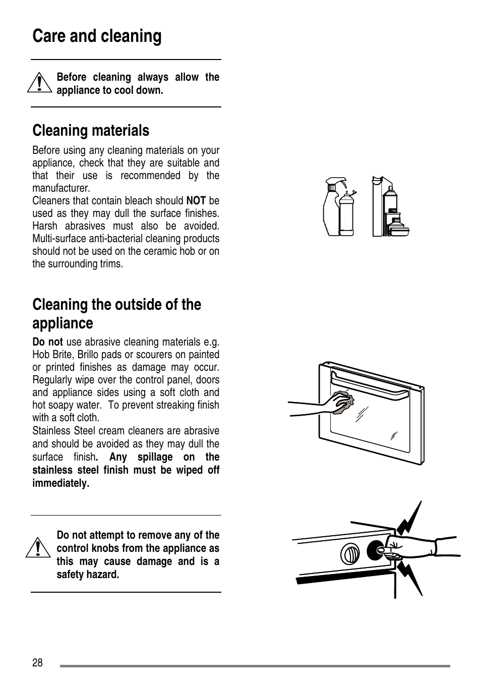 Care and cleaning, Cleaning materials, Cleaning the outside of the appliance | Zanussi ZCE7550-ZCE7551 User Manual | Page 28 / 40