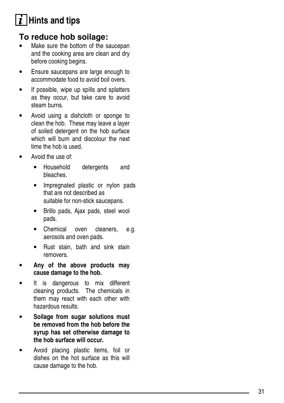 Hints and tips | Zanussi ZCE7550-ZCE7551 User Manual | Page 31 / 40