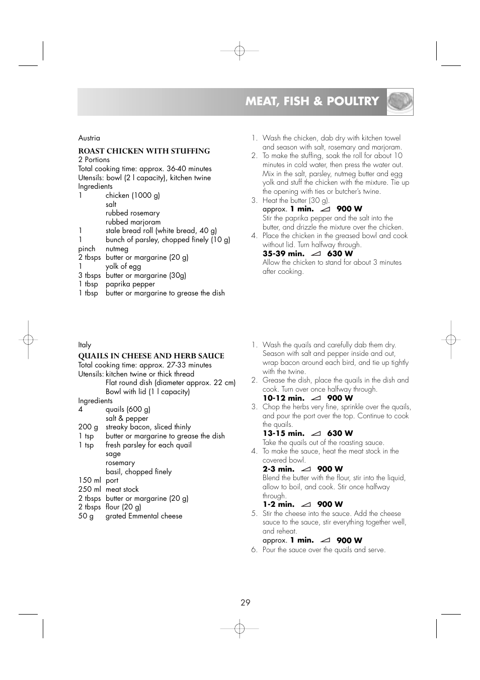 Meat, fish & poultry | Zanussi ZM266ST User Manual | Page 31 / 48