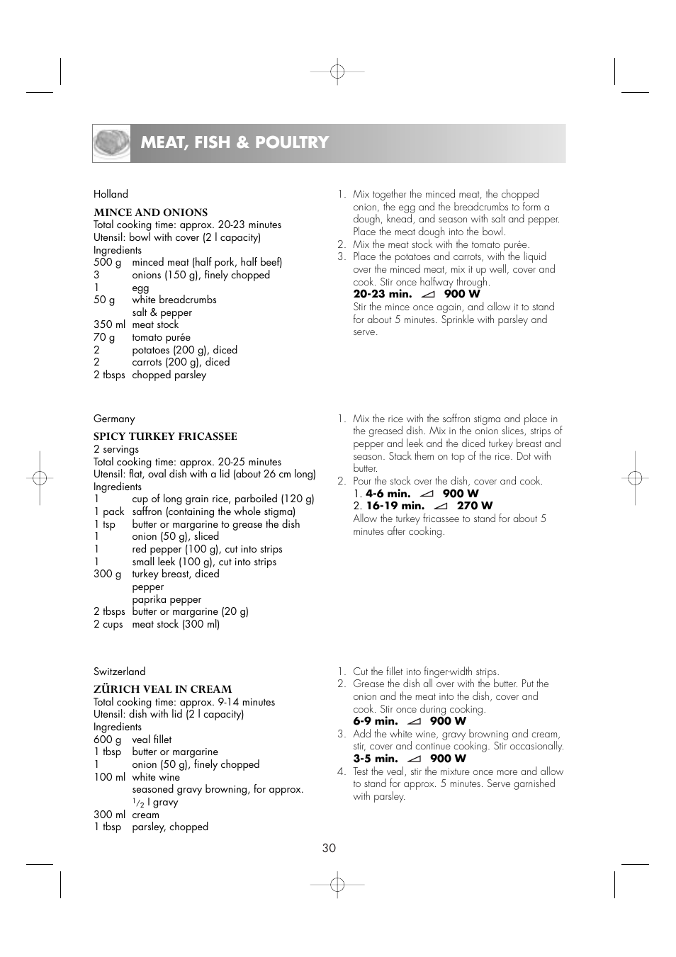 Meat, fish & poultry | Zanussi ZM266ST User Manual | Page 32 / 48