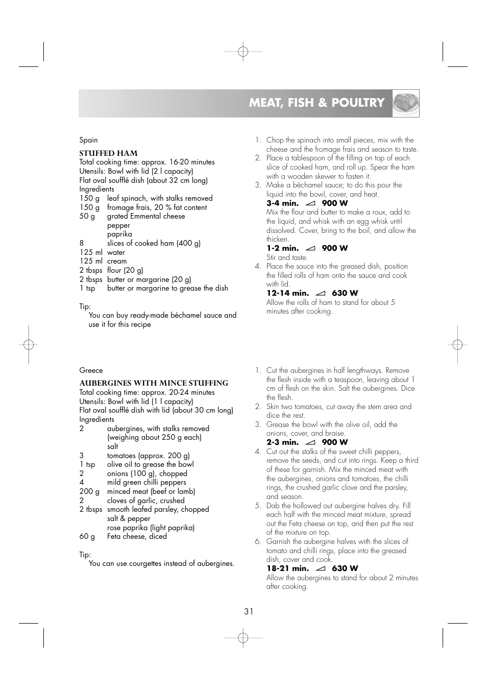 Meat, fish & poultry | Zanussi ZM266ST User Manual | Page 33 / 48