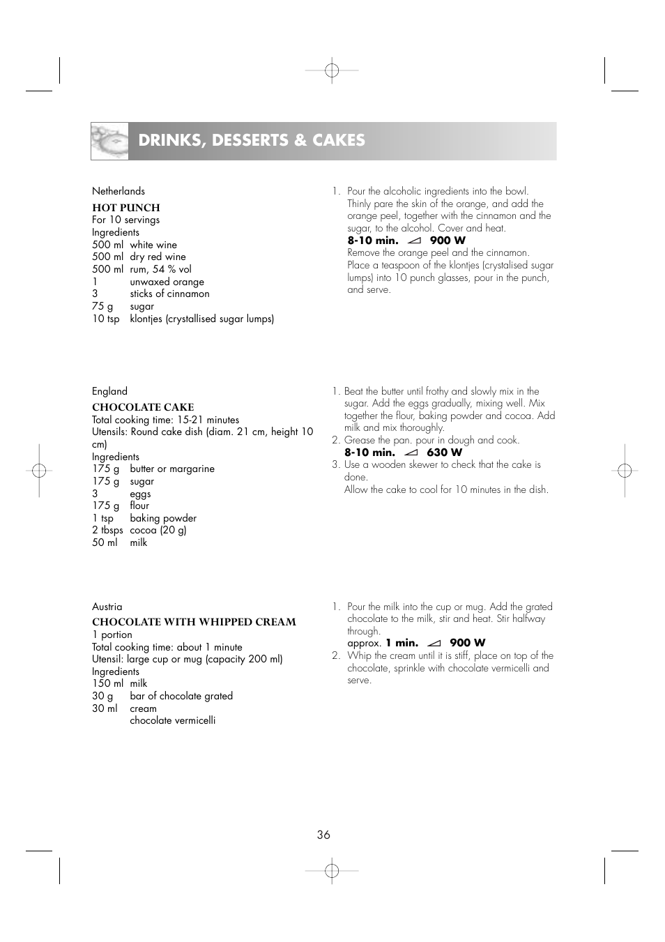 Drinks, desserts & cakes | Zanussi ZM266ST User Manual | Page 38 / 48