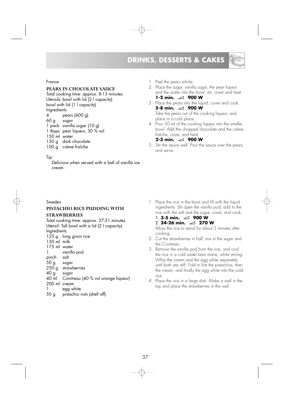 Drinks, desserts & cakes | Zanussi ZM266ST User Manual | Page 39 / 48