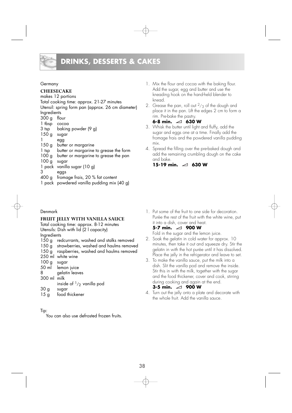 Drinks, desserts & cakes | Zanussi ZM266ST User Manual | Page 40 / 48