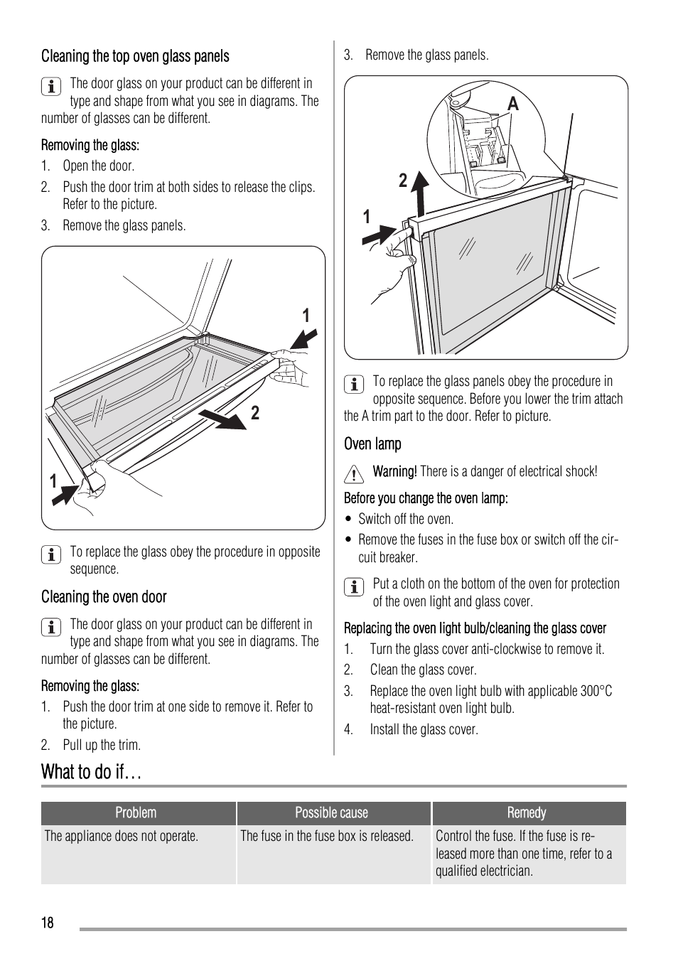 12 a, What to do if | Zanussi ZCG551 User Manual | Page 18 / 28