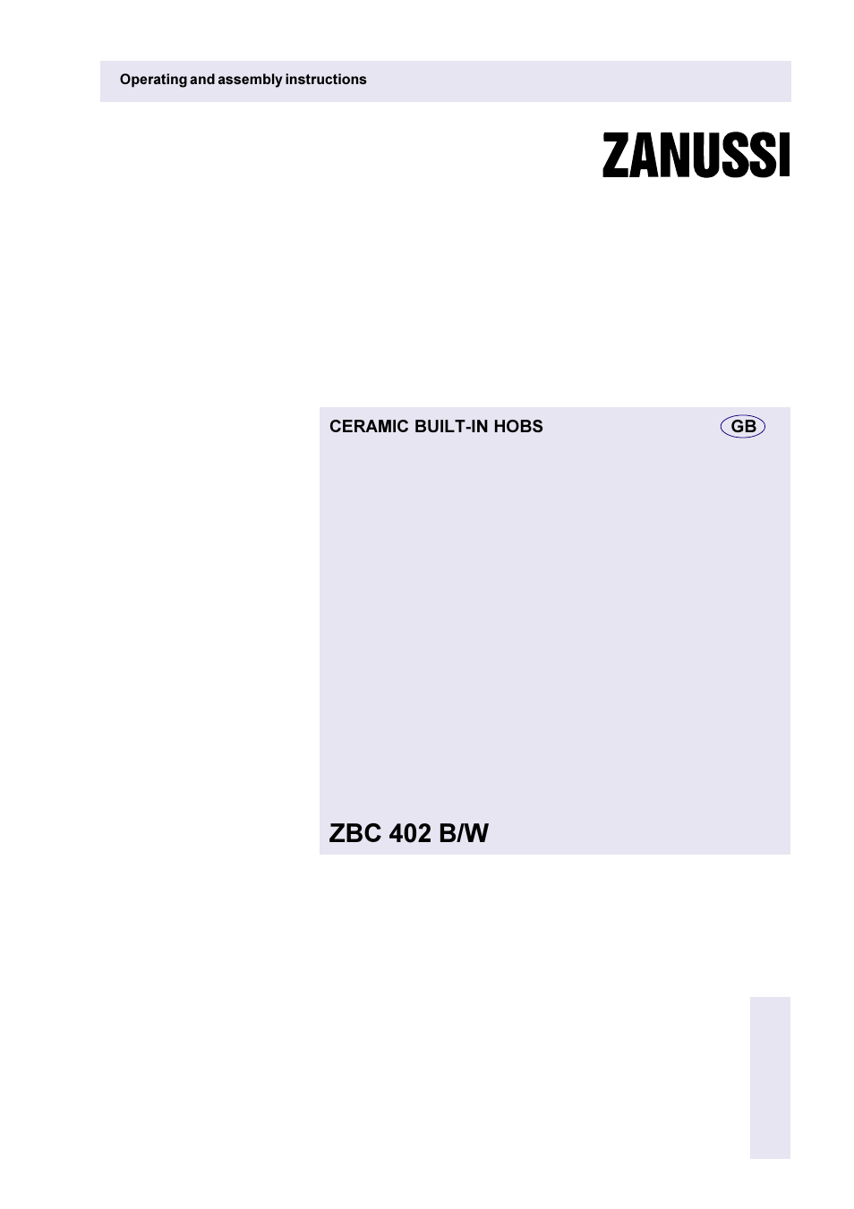 Zanussi ZBC 402 B/W User Manual | 12 pages