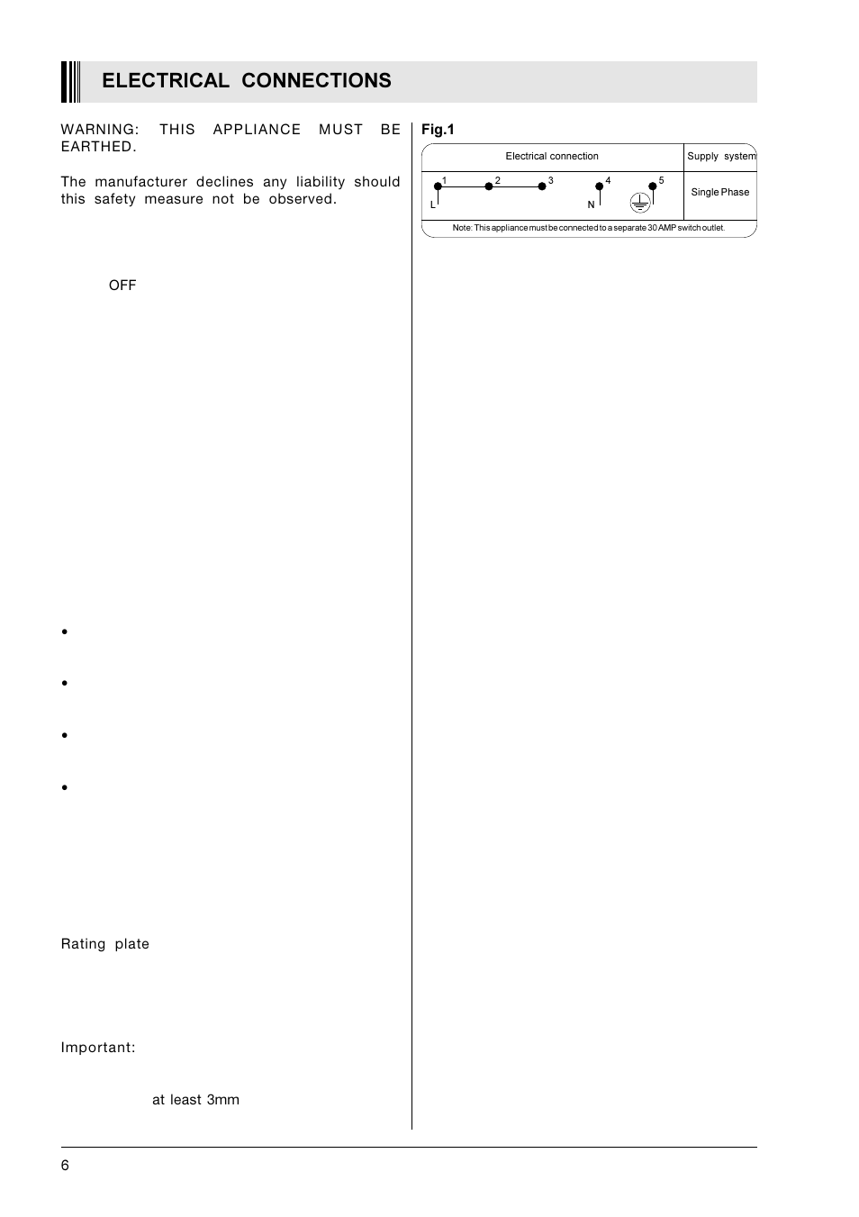 Electrical connections | Zanussi ZBC 402 B/W User Manual | Page 6 / 12