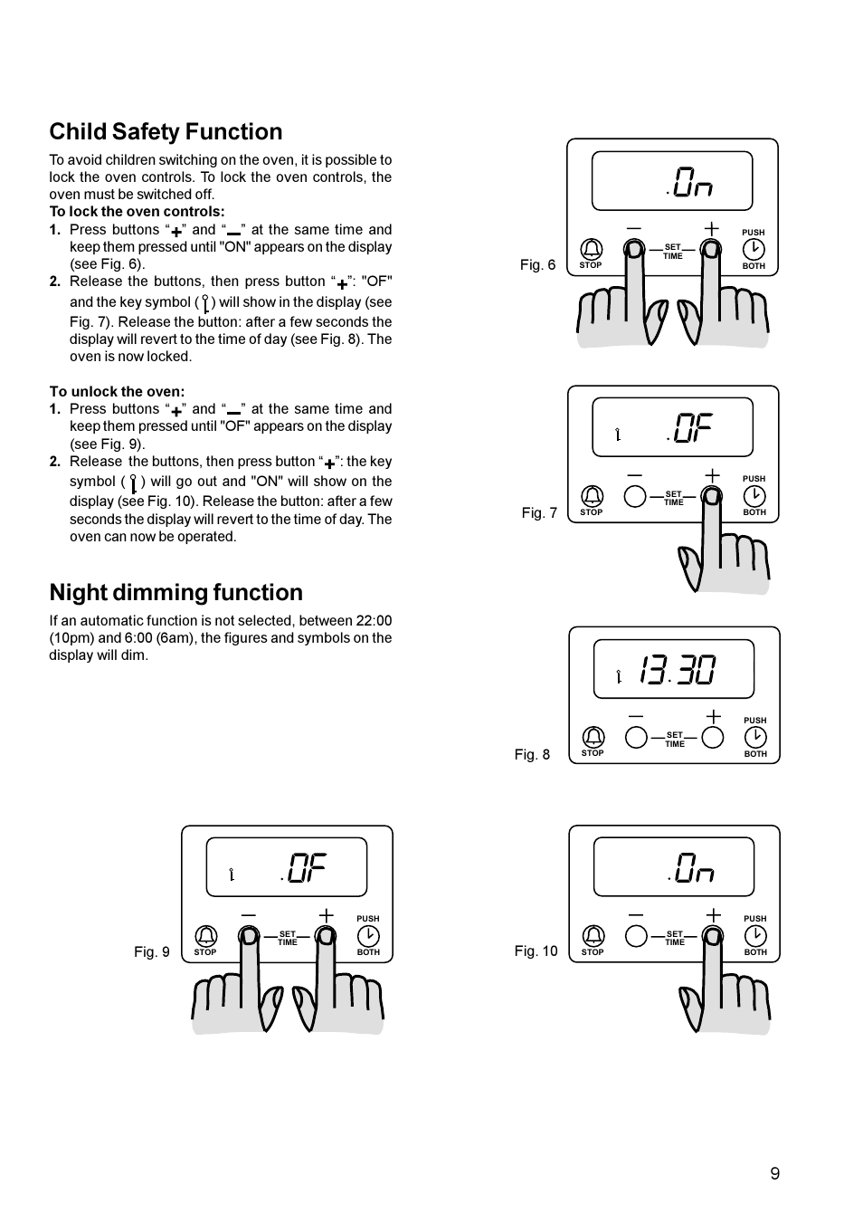 Child safety function, Night dimming function | Zanussi ZCM 611 User Manual | Page 9 / 24