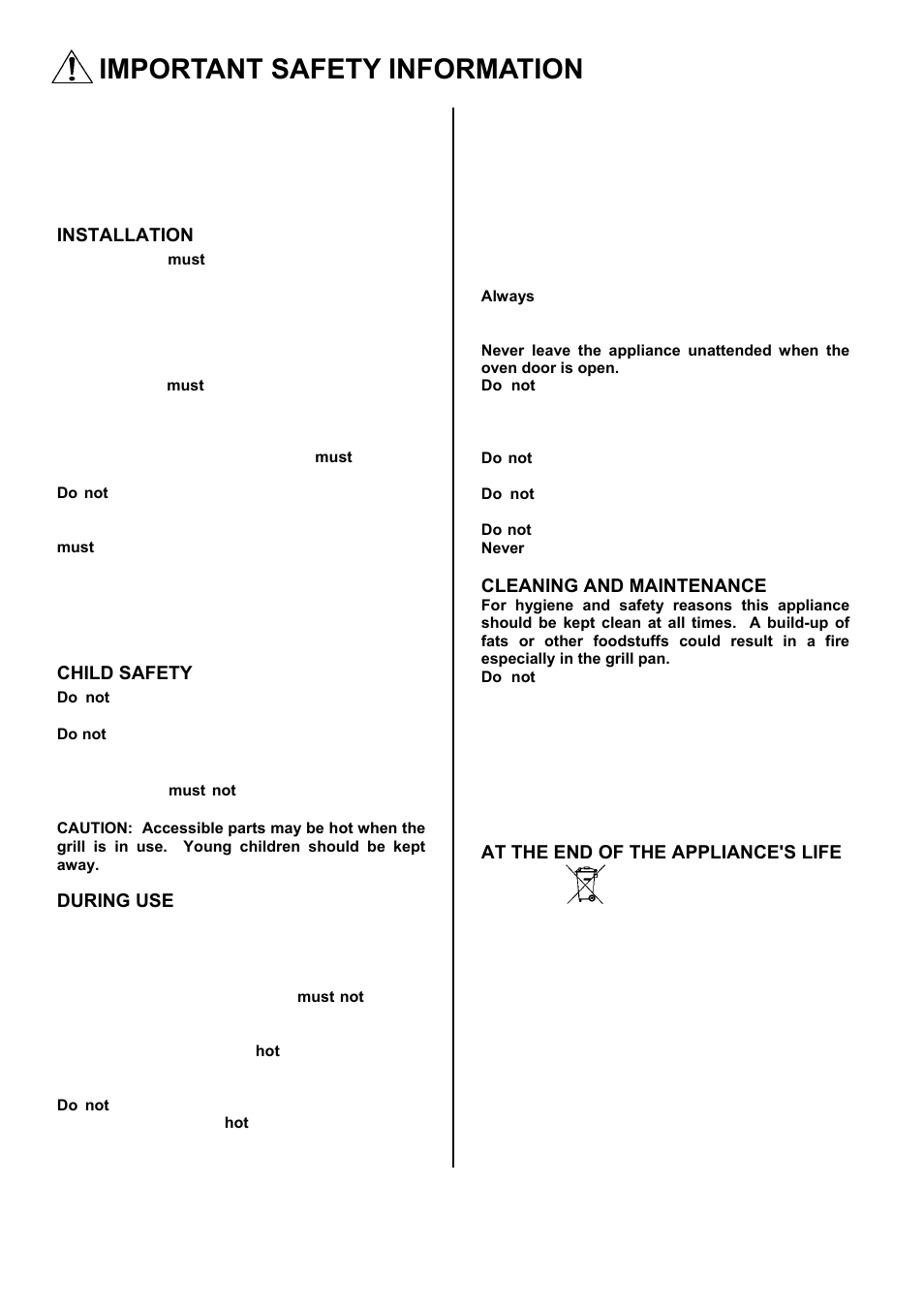 Important safety information | Zanussi ZOD 330 User Manual | Page 2 / 36