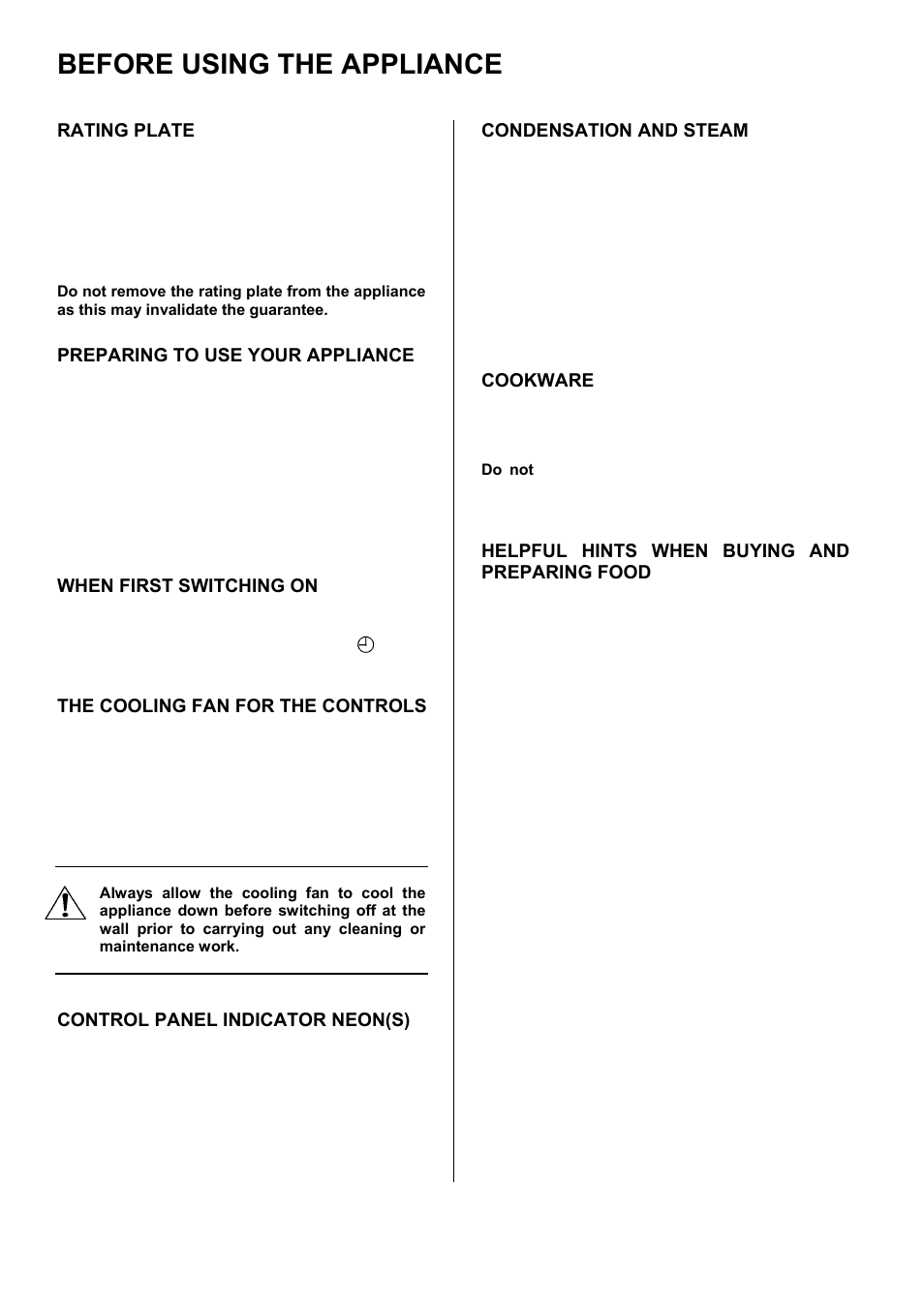 Before using the appliance | Zanussi ZOD 330 User Manual | Page 7 / 36