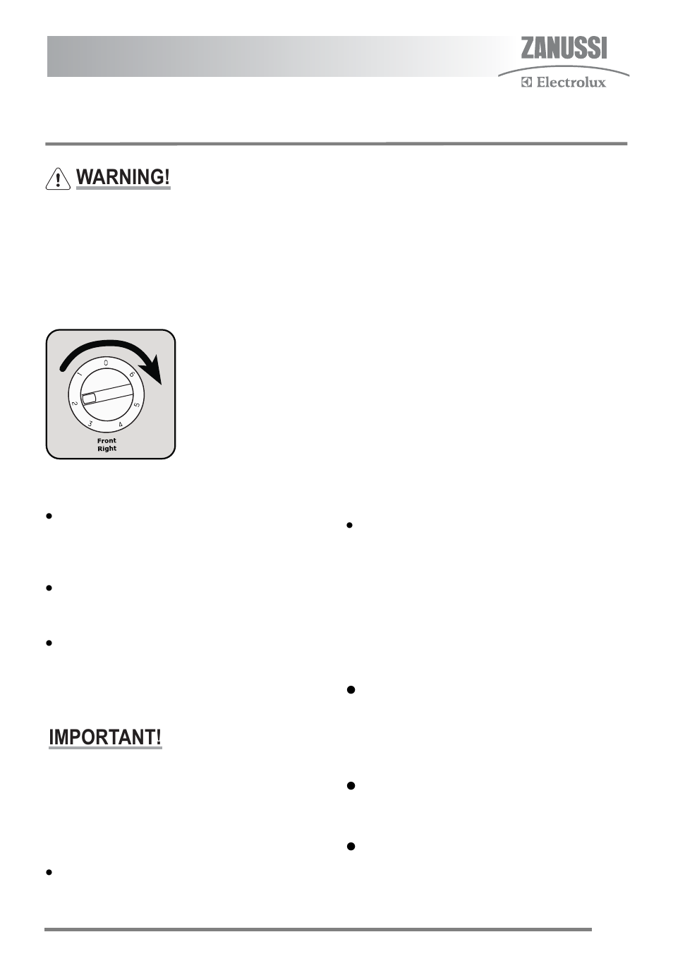 The hob, Using the hob, Recommended saucepans | Hints and tips when using the hob, Warning, Important | Zanussi ZKC6020 User Manual | Page 13 / 40