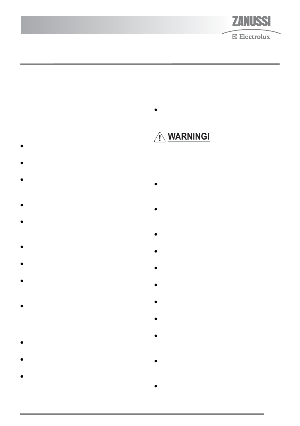 Important safety instructions, Installation, Child safety | During use, Warning | Zanussi ZKC6020 User Manual | Page 3 / 40