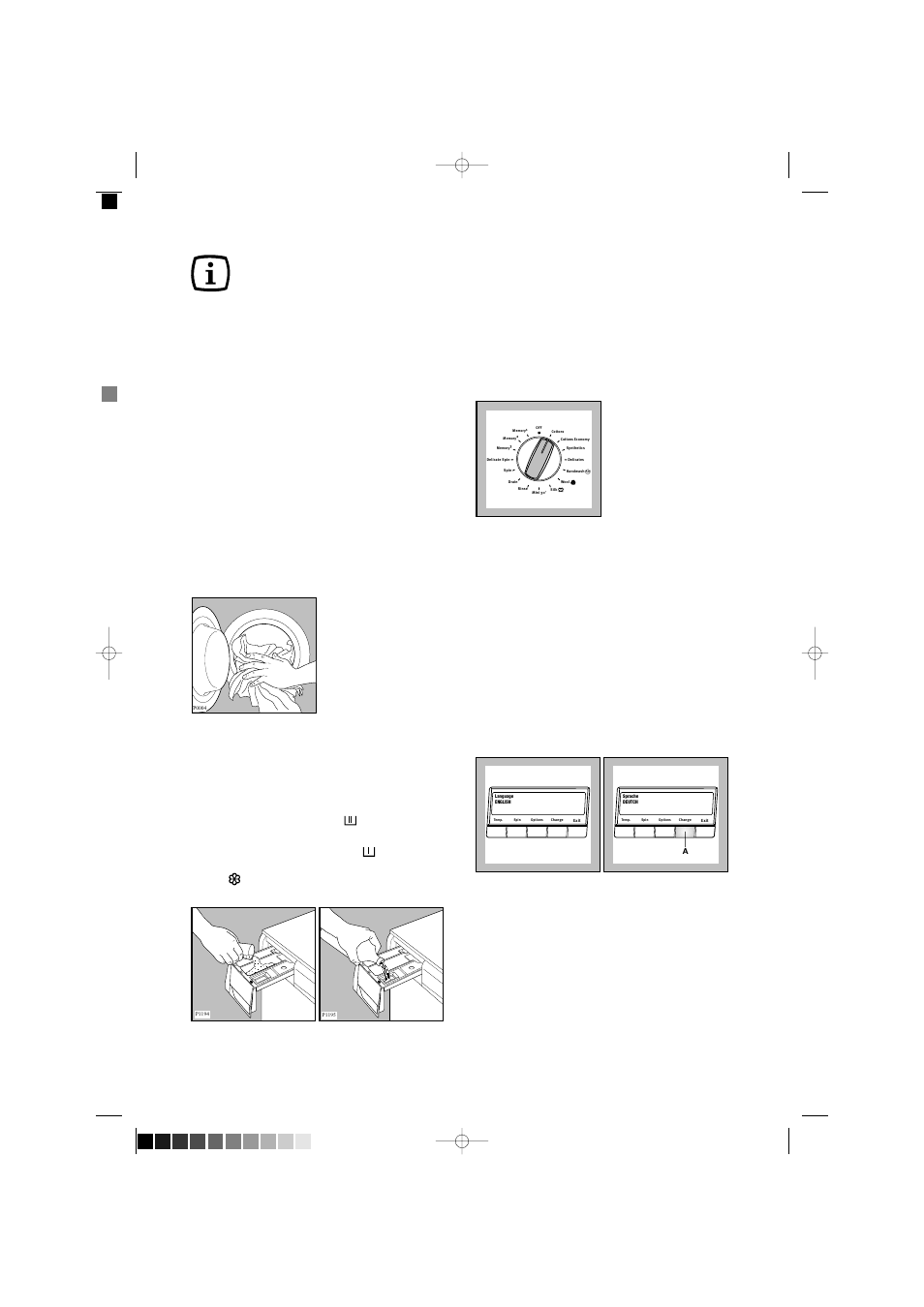 Operating sequence, Load the laundry, Measure out the detergent and the fabric softener | Switch the machine on, Switching the machine on for the first time | Zanussi ZWF 1650W User Manual | Page 13 / 32