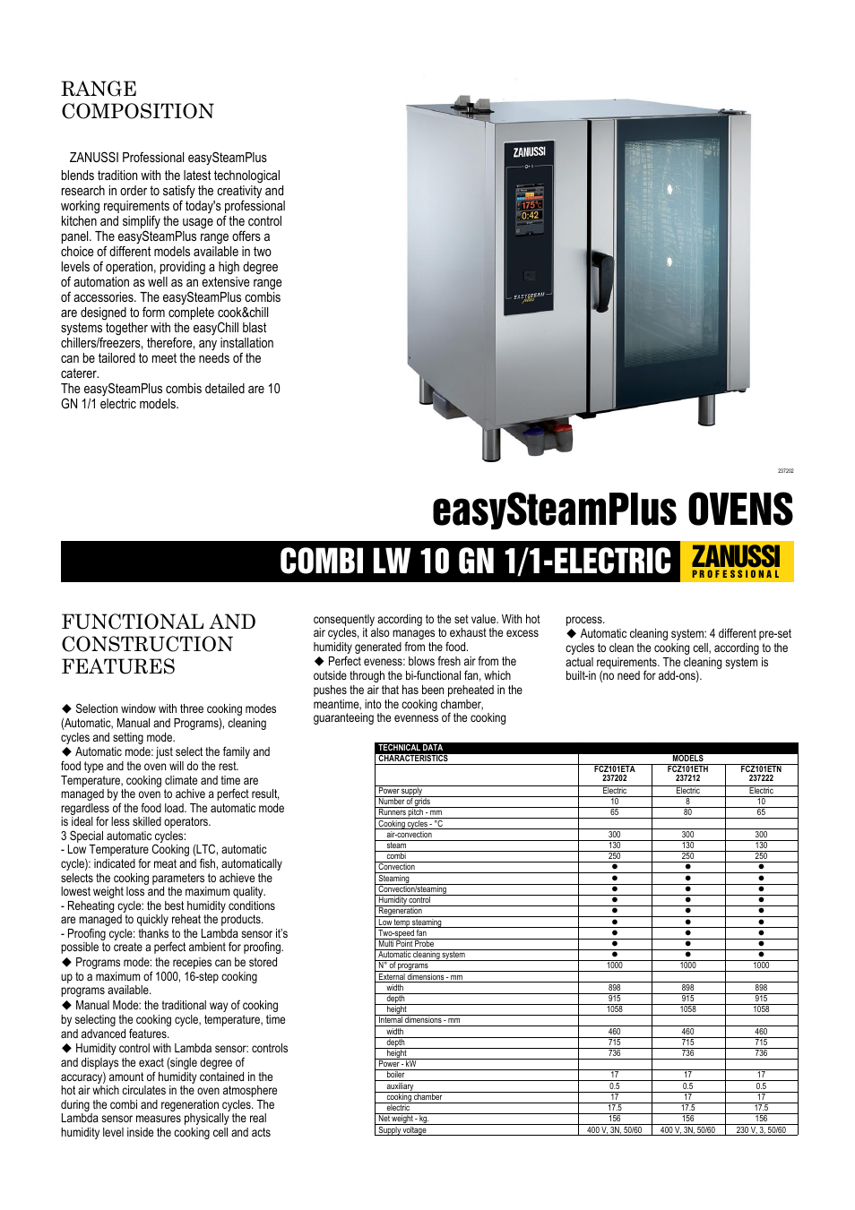 Zanussi EasySteamPlus 10 GN 1/1 User Manual | 3 pages