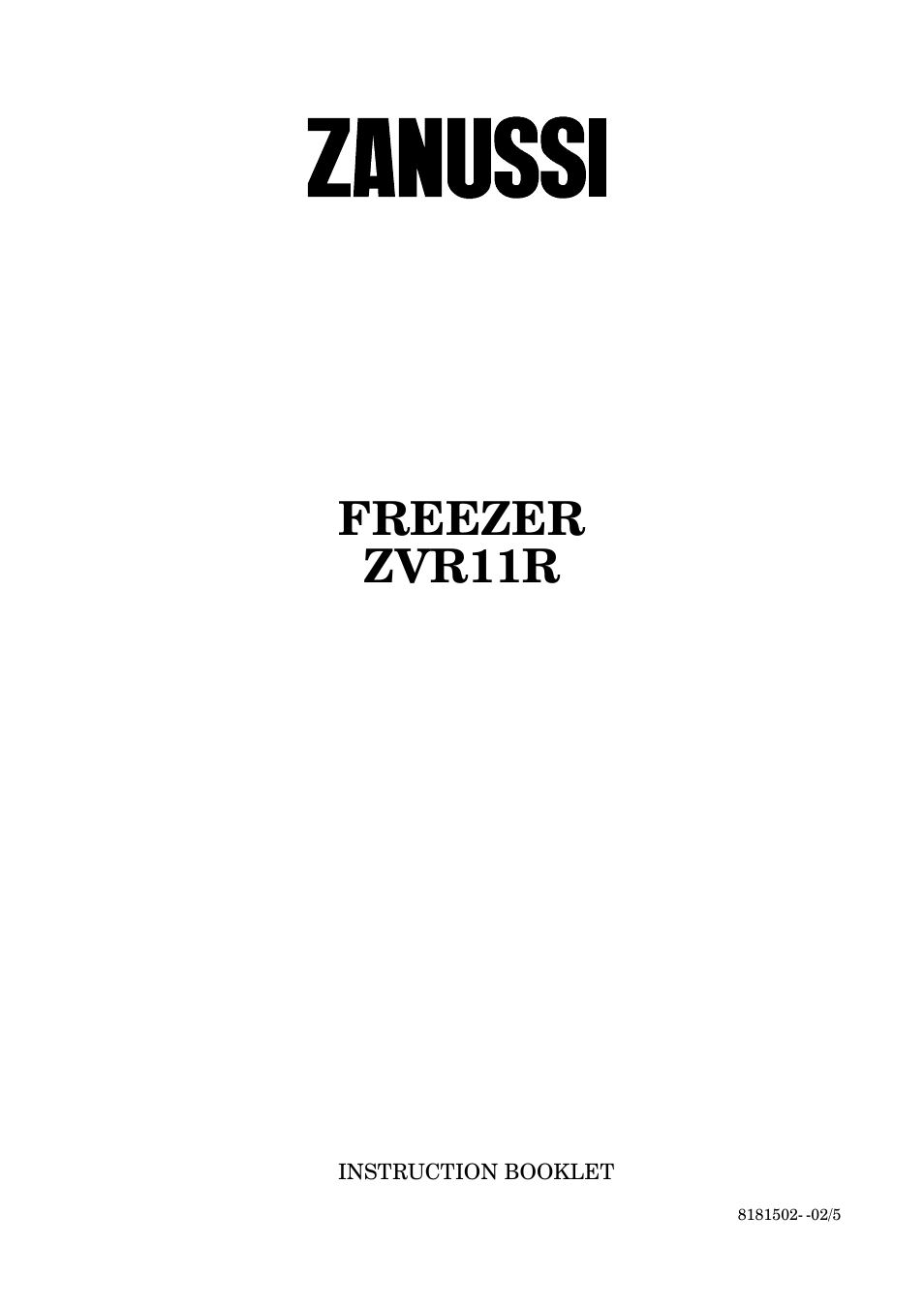 Zanussi ZVR11R User Manual | 20 pages