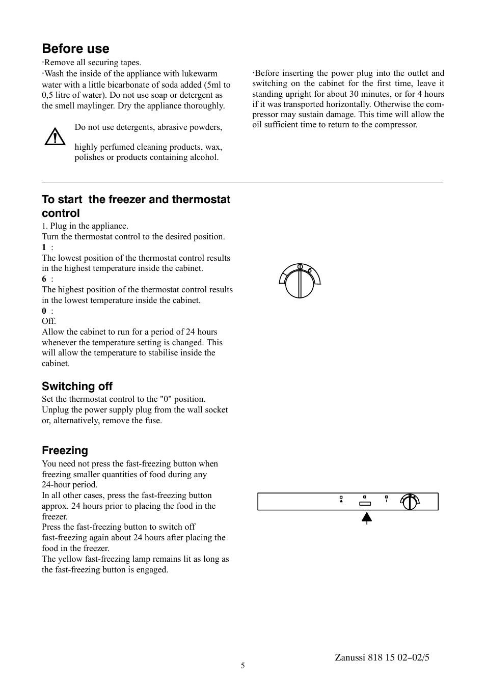 Before use, Switching off, Freezing | Zanussi ZVR11R User Manual | Page 5 / 20