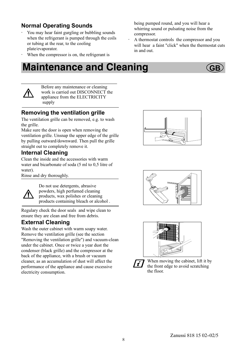 Maintenance and cleaning | Zanussi ZVR11R User Manual | Page 8 / 20