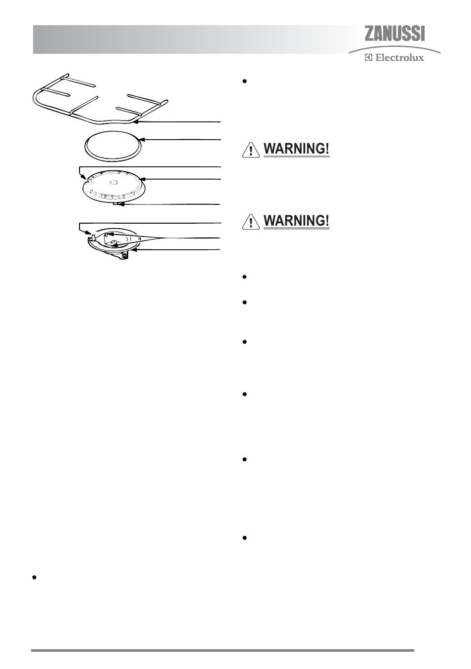Cleaning the grill and oven furniture, Cleaning the grill, Cleaning inside the grill and oven compartments | Warning | Zanussi ZKG6010 User Manual | Page 23 / 36