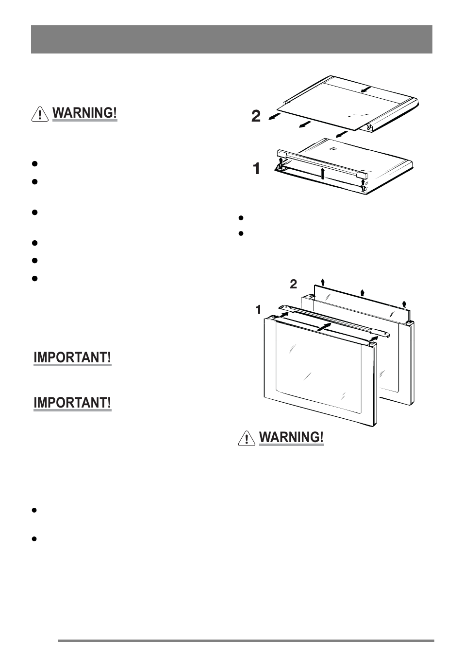 Cleaning the door(s), Cleaning between the outer and inner door glass, Warning | Important | Zanussi ZKG6010 User Manual | Page 24 / 36