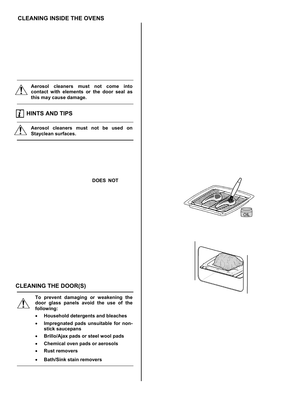 27 cleaning inside the ovens, Hints and tips, Cleaning the door(s) | Zanussi ZOD 890 User Manual | Page 27 / 40
