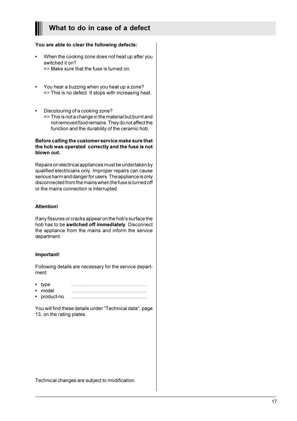 What to do in case of a defect | Zanussi ZGW 1302 X User Manual | Page 9 / 11