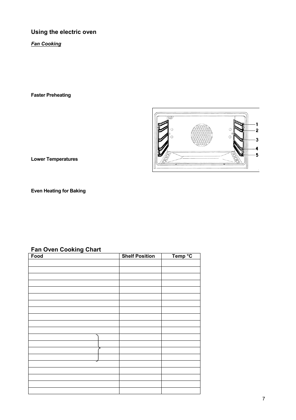 Using the electric oven, Fan oven cooking chart | Zanussi ZCM900X User Manual | Page 7 / 28