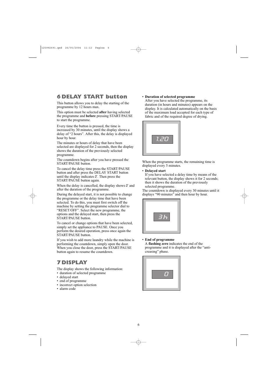 6 delay start button, 7 display | Zanussi ZDC 5350 W User Manual | Page 6 / 20