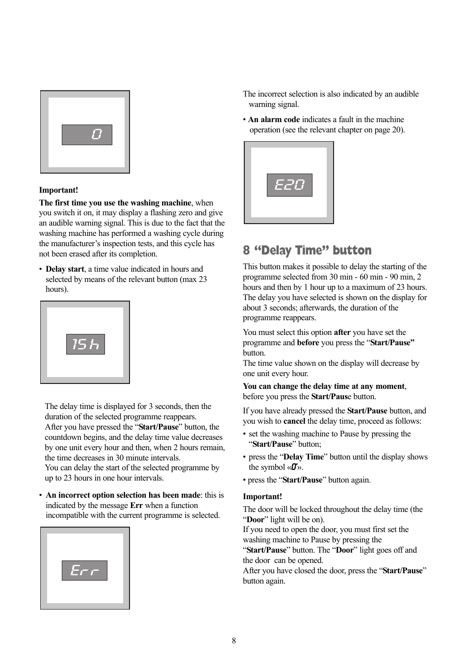 8 “delay time” button | Zanussi ZWF 1111 W User Manual | Page 8 / 28