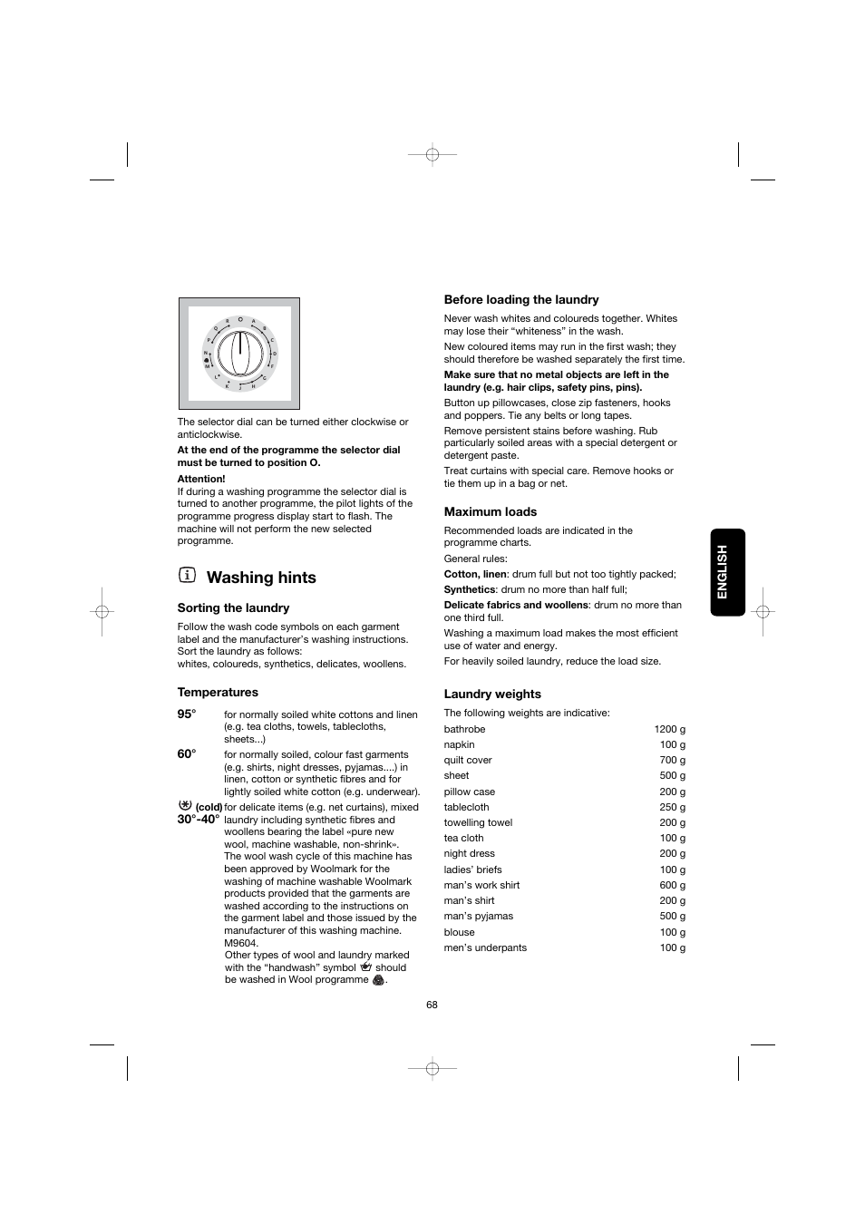 Washing hints | Zanussi ZWG 3142 User Manual | Page 10 / 21